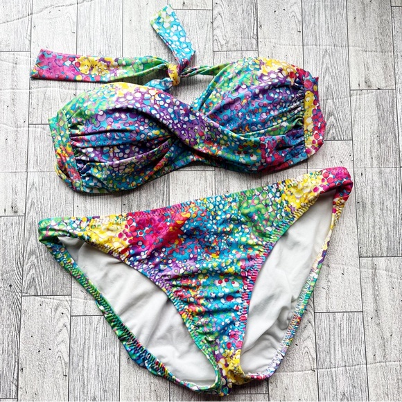 ABS Allen Schwartz bright colorful pattern twist bandeau style bikini size 6 - Picture 13 of 13